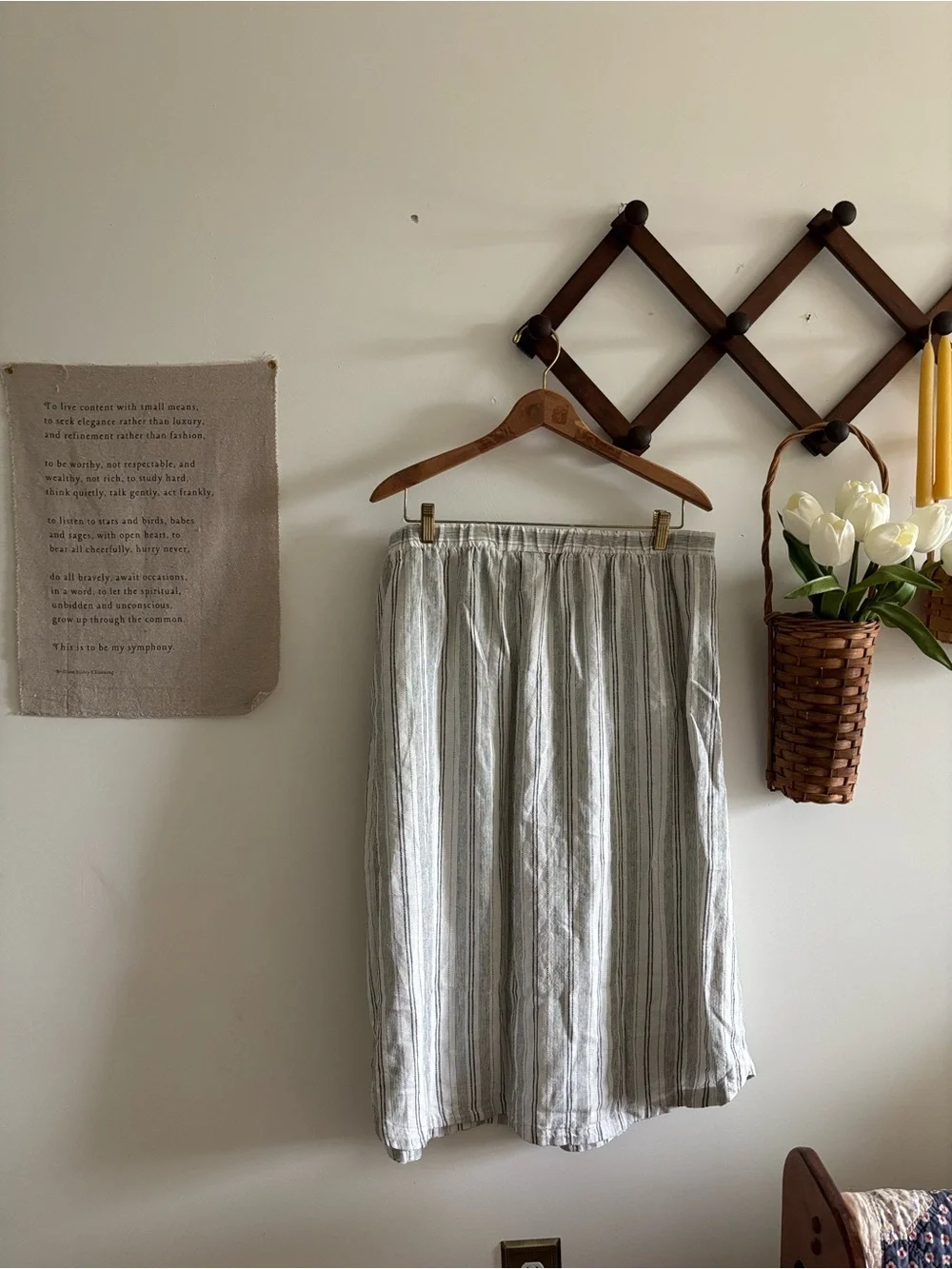 Casual Button-Front Striped Midi Skirt - Neutral Stripe